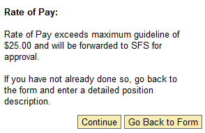 Rate of Pay Warning Message