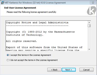 License agreement window