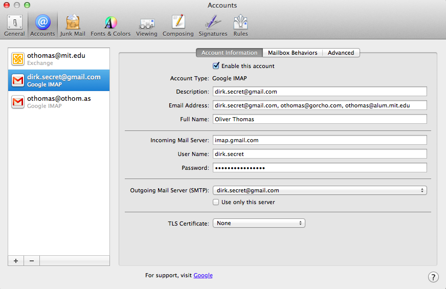 Apple mail account preferences