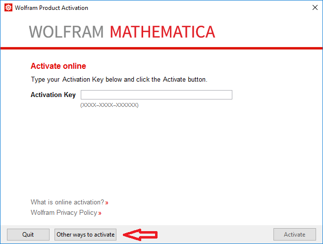 Mathematica Activation Screen