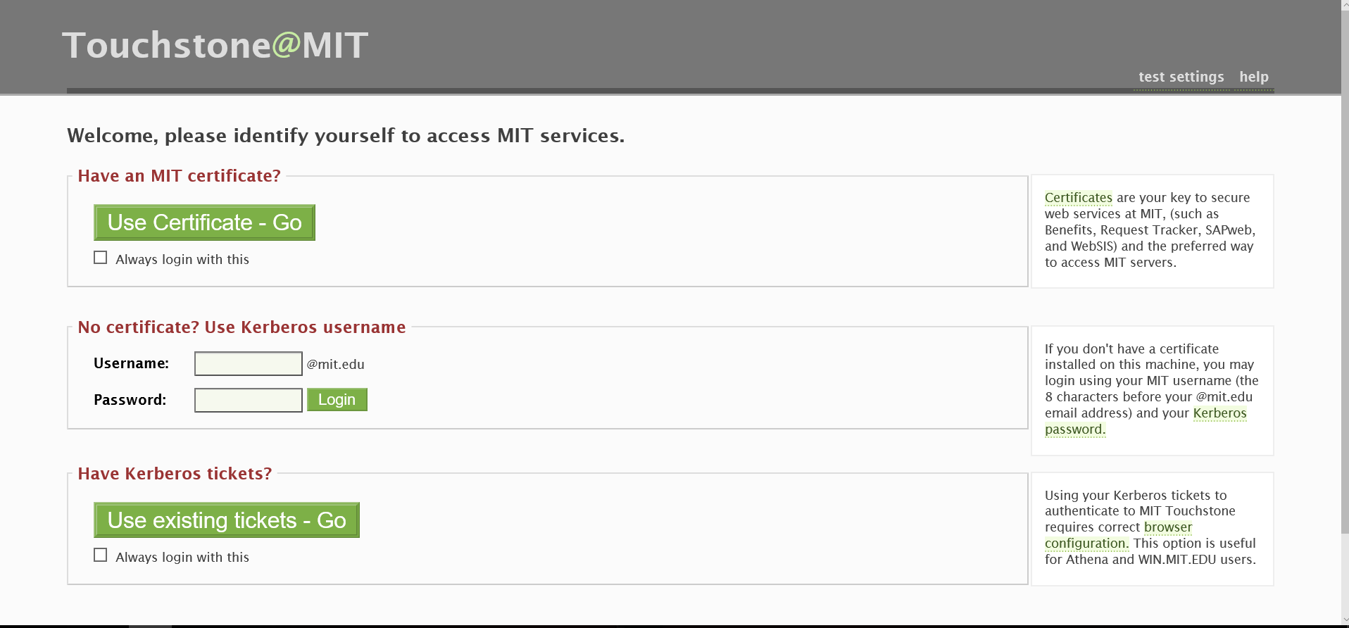 Initial Touchstone Authentication