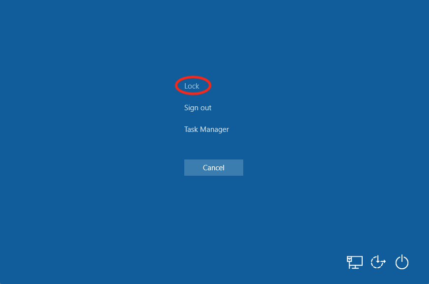 “Screenshot of Windows Lock screen with ‘Lock’ circled.”
