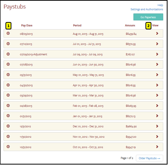 Sample Paystub Screen