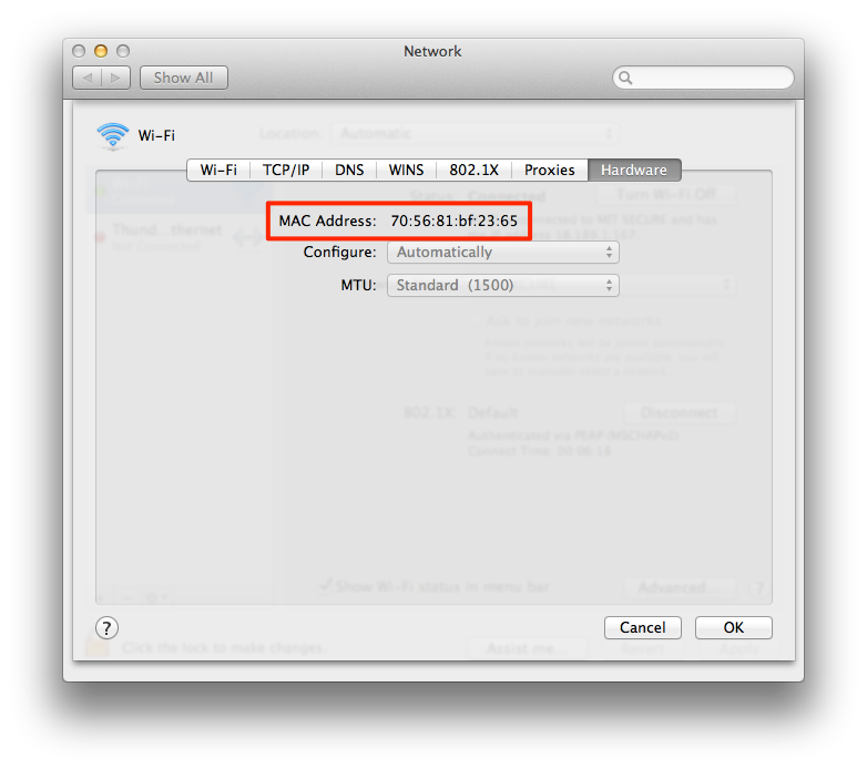Ethernet tab screen
