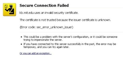 Screenshot of Secure Connection Failed error